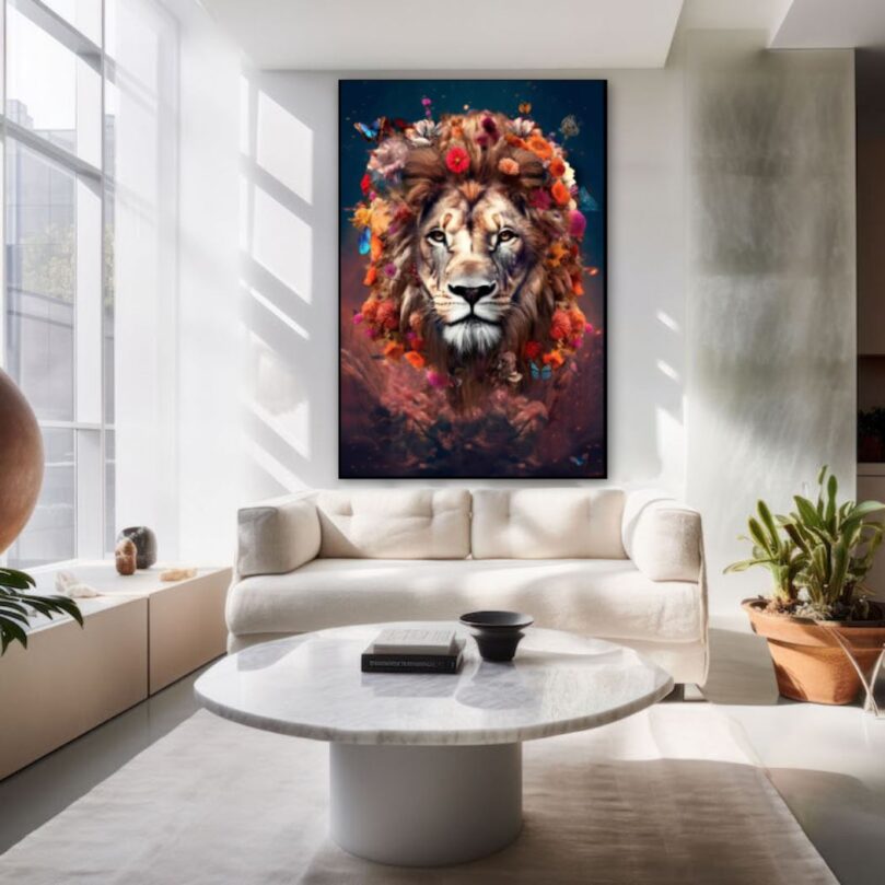 Peinture acoustique lion coloré